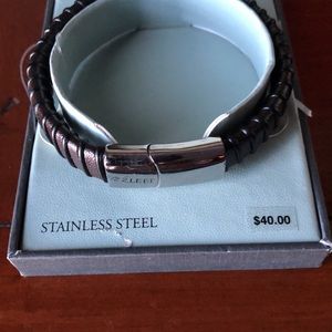 Leather/Stainless Steel Dark Brown Bracelet